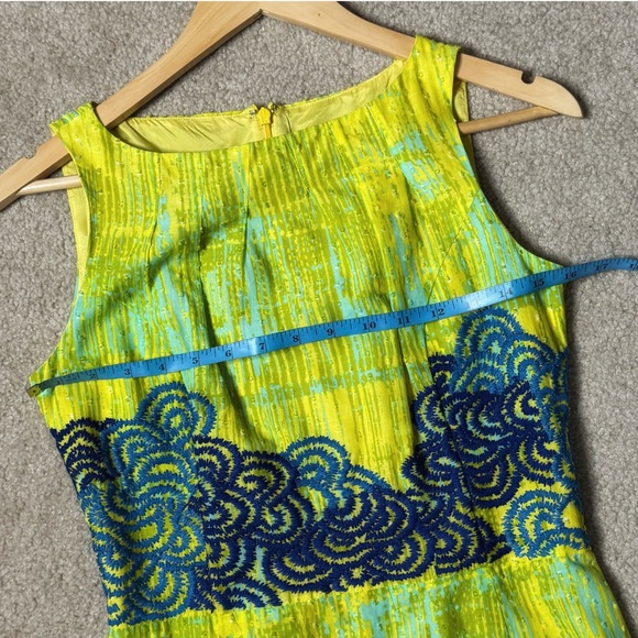 Anthropologie Tabitha Dress Shift Azure Scroll Yellow Blue Swiss Dot Cotton Sz 2 - Picture 11 of 16